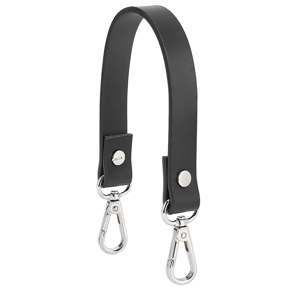 WADORN Cowhide Leather Purse Handle Strap, 33 cm Leather Short Handbag Handle Strap Replacement Clutch Bag Handles DIY Bag Making Accessories for Wallet Tote Shoulder Bag Crochet Pochette, Black