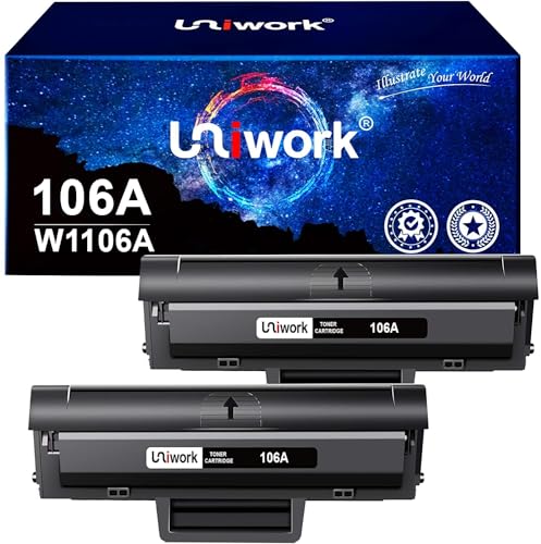 Uniwork 106A Toner with Chip Compatible Replacement for HP 106A W1106A for Laser 107a 107r 107w MFP 137fnw 135a 135w 135wg 135r 137fwg Laser 107w 107a 107r (Black, 2-Pack)