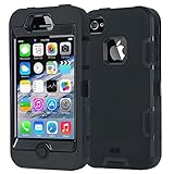 iPhone 4 Case,Apple iPhone 4 4S Case,Shockproof Heavy Duty Combo Hybrid Defender High Impact Body Rugged Hard PC & Silicone Case Protective Cover for Apple iPhone 4 4S (Black)