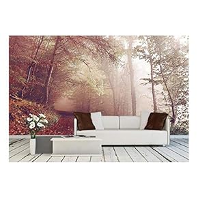 Large Wall Mural - Oil Painting Style Landscape with Forest in Autumn | Self-Adhesive Vinyl Wallpaper/Removable Modern Wall Decor - 66x96 inches