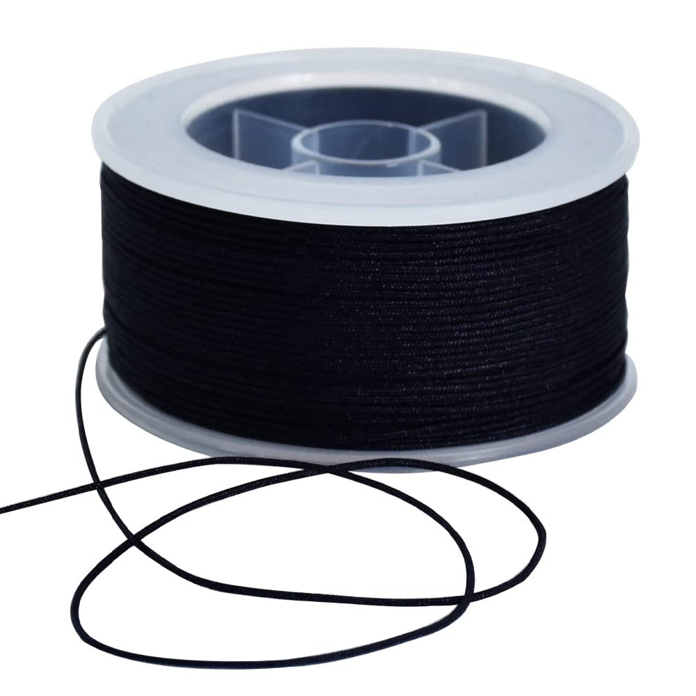 TONIFUL 0.8mm x 70 Yards Black Nylon Cord Satin String for Bracelet Jewelry Making Rattail Macrame Trim Cord Necklace Bulk Beading Thread Kumihimo Chinese Knot Craft