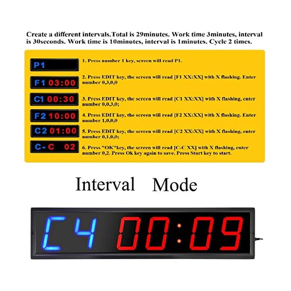 BTBSIGN LED Interval Timer Count Down/Up Clock Stopwatch (Two Blue+Four Red) - Image 6