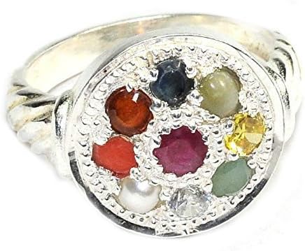 Moshun international Natural Navratna 9 Stones Navgrah 92.5 S Silver Astrological Ring