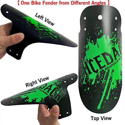 NICEDACK Mountian Bicycle Fender, MTB Mud Guard,2+1 PCS Front and Rear Bike Fender,Bike Mudguard Fits 26", 27.5", 29" Suitable for Bicycles (Fat Bike Wheel and Children Bicycle) (Green)