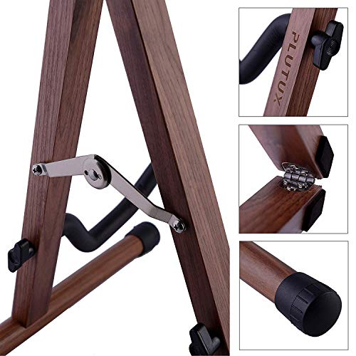 PlutuX Black Walnut Guitar Stand Acoustic Guitar Stand Folding A-Frame Electric Guitar Stand Floor Instrument Wooden Stand Classical Safe Stand Bass Guitars Hard Wood Holder