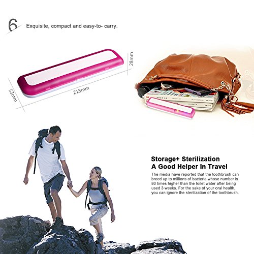 Aneil UV Toothbrush Sanitizer Sterilizer Bacteria Killing Electric Portable Toothbrush Holder Case for Outdoor Travel Train Camping Hiking (Pink) - Thumbnail 4