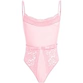 ABAFIP Men's Sissy Lingerie Bodysuit Sheer Lace Mesh Spaghetti Strap Cami Leotard Crossdress Underwear