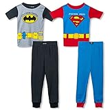 Boys Little Heroes Batman and Superman 4 Piece Cotton Pajama Set, Toddler Sizes 2T-4T