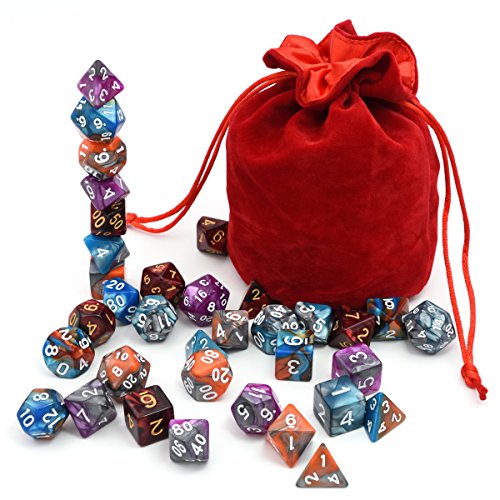 5 Assorted Colors Polyhedral Dice Set for Dungeons and Dragons DnD Pathfinder RPG Role Playing Games with Red Drawstring Dice Bag (Total 5 Sets) - Thumbnail 2