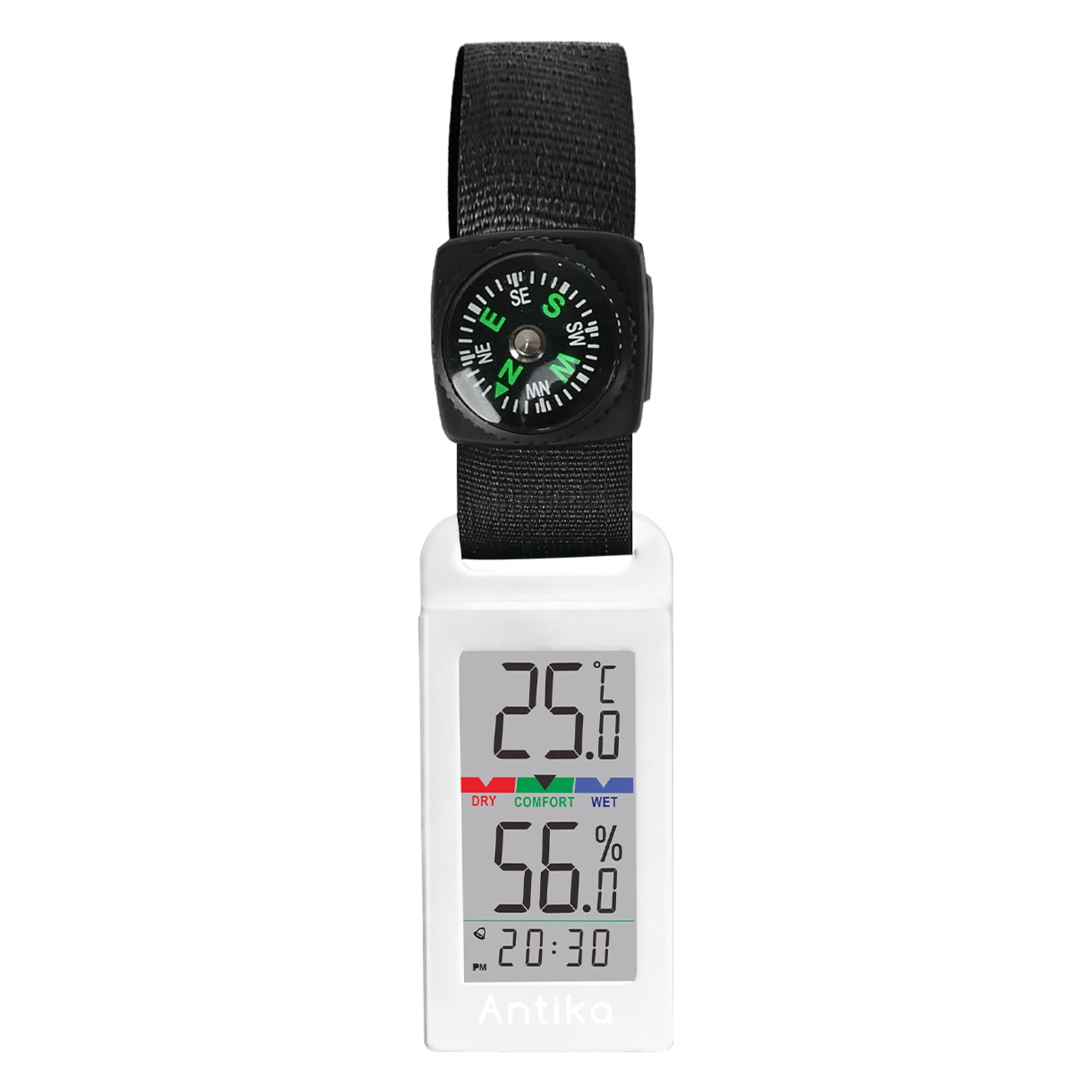 Antika environmental hygrometer, portable digital hygrometer with temperature and humidity monitor, thermometer with compass (White)