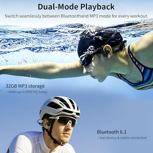 Bone Conduction Air Conduction Headphones, IP68 Swimming Headphones 32GB | Open-Ear Wireless Underwater Headphones with Bluetooth 6.1, ENC Noise Reduction and MP3 Player for Swimming, Sports ,Fitness