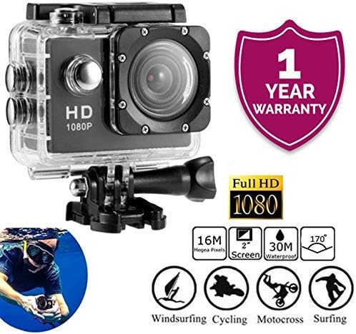 Exxelo HD 1080p Action Camera Waterproof Sport Camera with 2 Inch LCD Screen, 16MP 170 Degree Wide Angle with Mount Accessories (ONE Year Warranty)