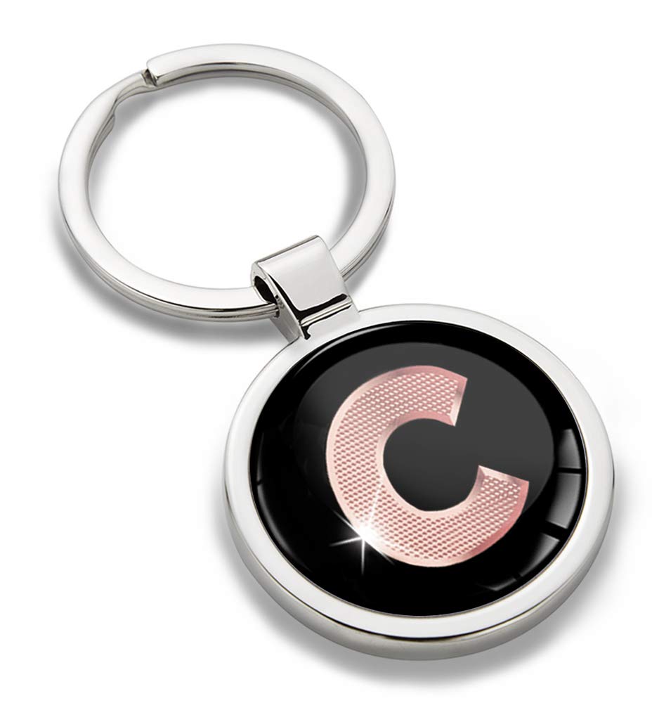 Biomar Labs Letter Keychain Alphabet Initial Keyring 3D Metal Stainless Steel Personalised Initials Charm for Car and Keys Available in Silver Rose Gold or Gold (C in Rose Gold KK 29)