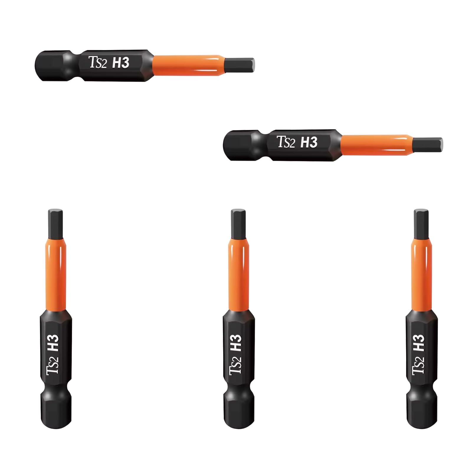 Leliafleury 5Pcs Magnetic Allen Key Drill Bit H3 Impact Hex Head Screwdriver Bit 1/4 Inch Hex Shank, 50mm Length