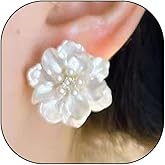 Small Pearl Flower Stud Earrings,Sweet White Geometric Camellia Pearl Statement Earring,Aesthetic Tiny Bead Floral Earrings for Women Ladies