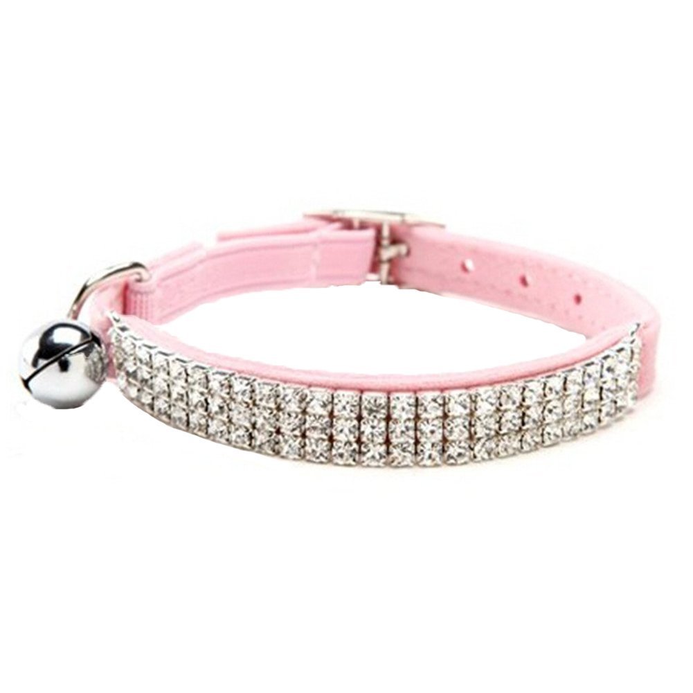 BbearT® Cat Collar,Small Dog Puppy Collar with Bell Safety Elastic Adjustable Soft Velvet Material Collar for Cat Small Dog Puppy (Pink Diamond)