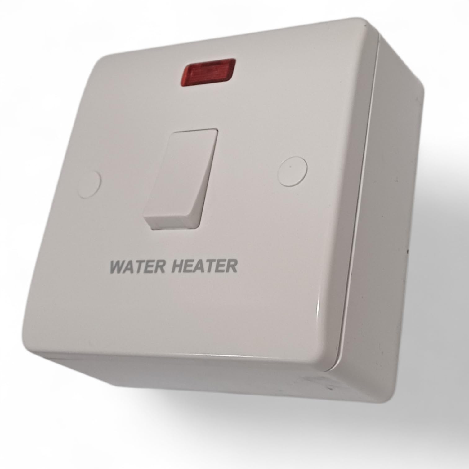 Stylish Water Heater Switch, 20 Amp, 25mm Pattress Back Box, Curved Edge, White