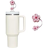 Silicone Straw Topper for Stanley 30&40 Oz,Cherry Blossoms Straw Cover Cap,Reusable Straw Cap Cover,10mm Drinking Straw Tip Covers for Stanley, Splash Proof Straw Topper (Pink)