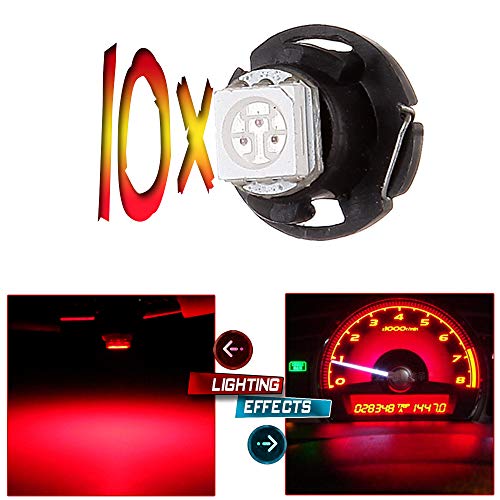 cciyu 10 Pack Red 5050 SMD T5/T4.7 Neo Wedge LED Bulb 12mm 12V Light Bulbs Replacement fit for A/C Climate Control Light