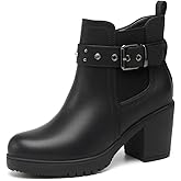 DECARSDZ Women's Ankle Boots Elastic Slip-On Chunky Heel Platform Fashion Booties Shoes