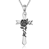 AOBOCO Christmas Gifts Cross Necklace for Women 925 Sterling Silver Black Cross Necklaces Butterfly Mustard Seed Pendant for Mom Wife Friends Christian Jewelry