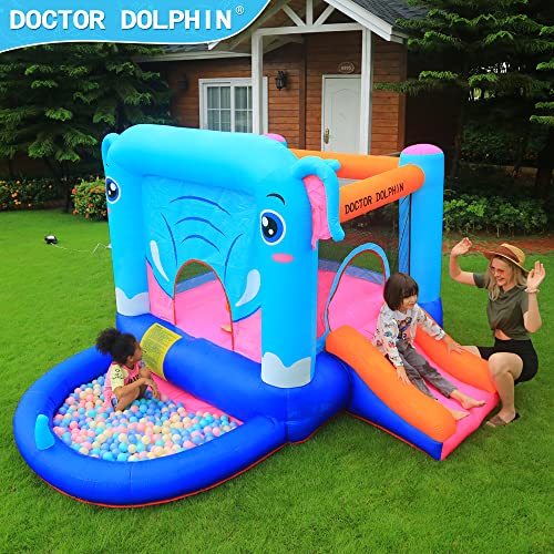 Doctor Dolphin Inflatable Bounce House with Slide and Ball Pit for Kids