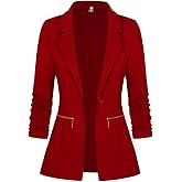 Genhoo Women's Long Sleeve Blazer Open Front Cardigan Jacket Work Office Blazer with Zipper Pockets