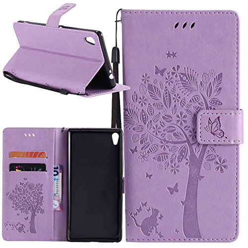 Xperia XA Ultra Case, Linkertech [Card Slots & Wrist Strap] PU Leather Wallet Flip Pouch Case with Foldable Cover and Kickstand Feature for Sony Xperia XA Ultra / Xperia C6 (Light Purple)