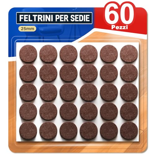 Pack of 60 Adhesive Felt Pads for Chairs and Furniture, Round 25 mm Brown | Scratch-proof, quiet, floor protection