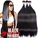 Grace Length Straight 3 Bundle Human Hair 16 18 20 Inch Three Bundles Double Weft High Elasticity Hair Extensions 100% Unprocessed Brazilian Human Hair for Women (Natural Color)