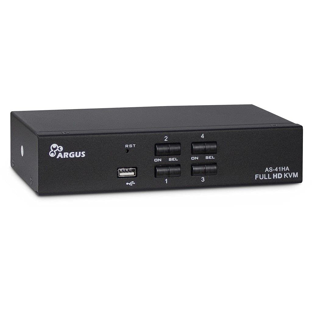 Inter-Tech KVM-AS-41HA HDMI 4-Port KVM Switch, Black, Push Button, Manual Operation