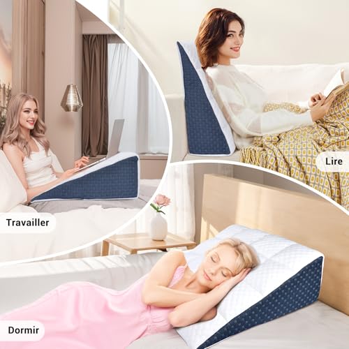 INFANZIA Incline Cushion for Bed, Ergonomic Triangular Memory Foam Pillow for Sleep Apnea Corner Cushion Snoring Acid Reflux Reading Raised Legs 21cm