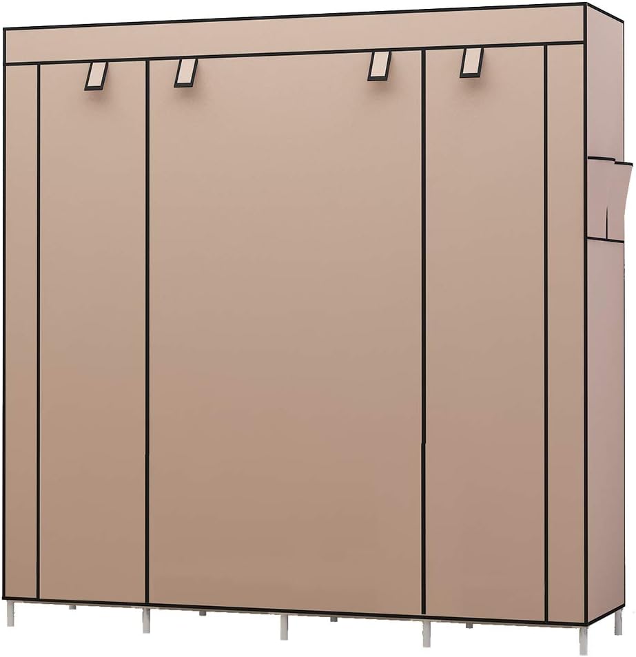 Armadio In Tessuto Grigio 207x46x173cm - Guardaroba Portatile Con Antipolvere