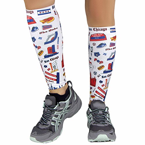 Zensah Compression Leg Sleeves â€“ Helps Shin Splints, Leg Sleeves for Running (Small/Medium, Chicago Doodle)