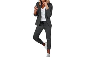 Hotexy Womens Business Work Suit Set Open Front Blazer and Pants for Office Lady Slim Fit Elastic Pant 2 Piece Outfits