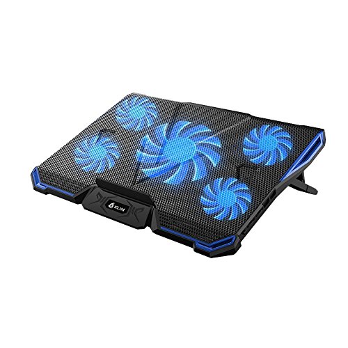 ⭐️KLIM Cyclone Laptop Cooling Pad – 5 Fans Cooler – No More Overheating – Increase Your PC Performance and Life Expectancy – Ventilated Support for Laptop – Gaming Stand to Reduce Heating – Blue