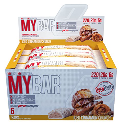 Pro Supps MYBAR Delicious Oven Baked Protein Bar (Iced Cinnamon Crunch), 20g Protein, Only 6g Sugar, Gluten-free, No Trans Fat, Healthy on-the-go Snack. 6 Count, Net WT 1.94 ounces