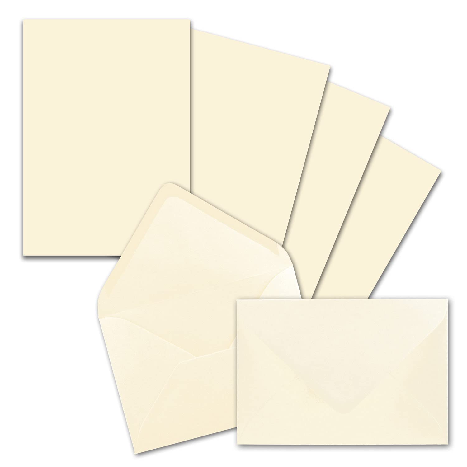 50 x Letter Paper Sets DIN A5 with C6 Envelopes – Vanilla – Wet Seal (Cream) – Matte Writing Paper with Envelopes – FarbenFroh by Gustav Neuser