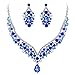 EVER FAITH Austrian Crystal Elegant V-Shaped Teardrop Necklace Earrings Set Blue Silver-Tone