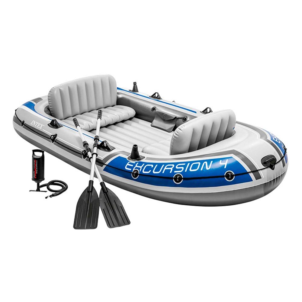 Intex Excursion Inflatable Boat Set with Aluminium Oars and Pump, 4 Person, Grey
