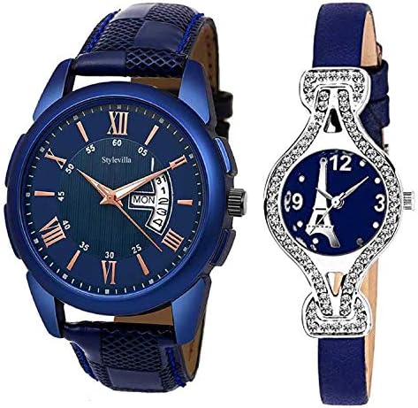 Stylevilla Collection Analogue Multicolour Dial Addictive Silver Men's and Women's Couple Watch-Set of 2