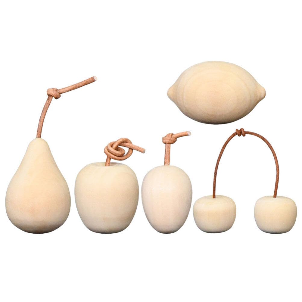 SEWACC Wooden Fruit Ornaments 5Pcs Unpainted 3D DIY Craft Decorations for Home Table Creative Hand-Painting Wooden Fruits for Holiday and Party Decor