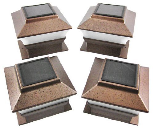 Set of 4 Bronze Finish Solar Power Light for 4 x 4 Deck & Post Cap by Garden Sunlight