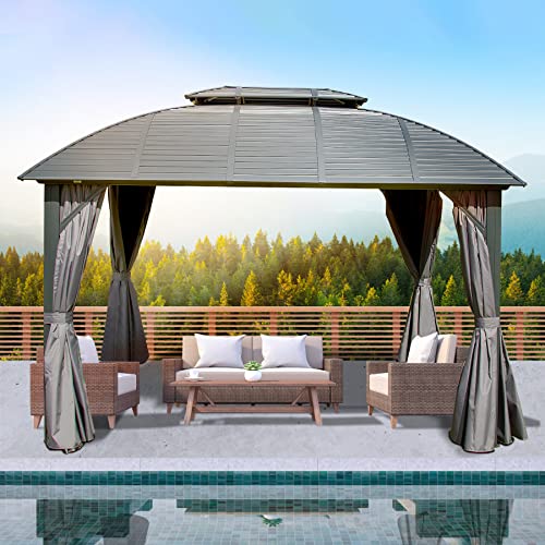 Domi Outdoor Living 10’ X 12’ Hardtop Gazebo Aluminum Double Roof Gazebo Galvanized Steel Canopy