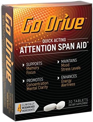 Daily Brain Function Supplement for Energy, Clarity and Focus - Concentration and Attention Span Aid - All Natural - 30 Tablets - Go Drive by Fusion Biotech