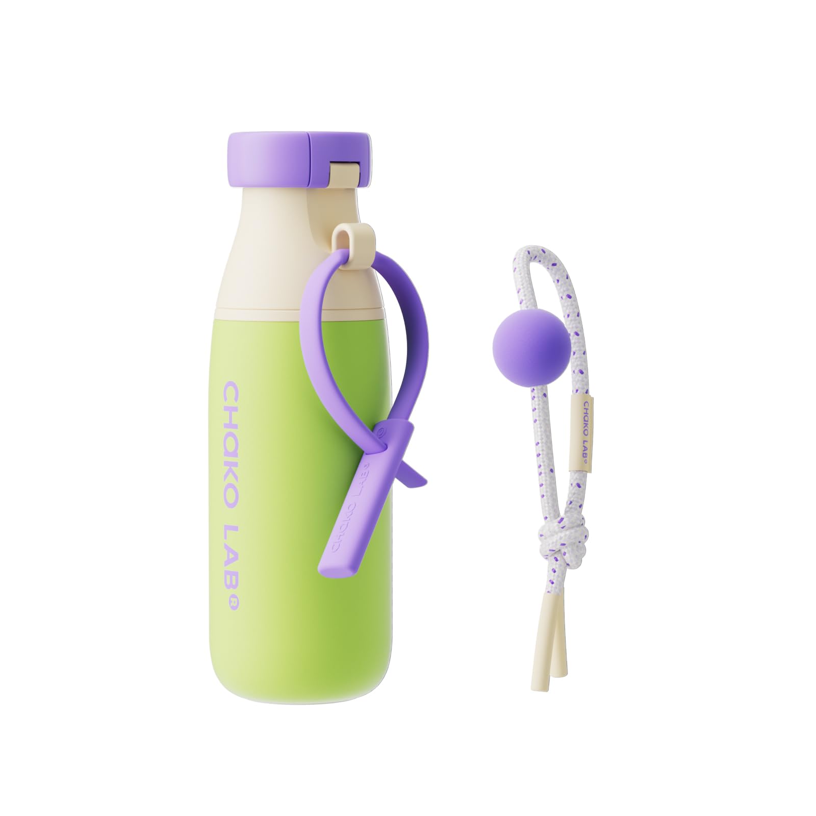 Photo 1 of CHAKO LAB Insulated Stainless Steel Water Bottle with Two Strap | BPA-Free Leak Proof | 17oz Bottle with Spout Lid & Straw | Melon Cheese