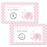 Pink Elephant Scratch-Off Game Girls Baby Shower Polka-Dots with Grey 28pc. Set