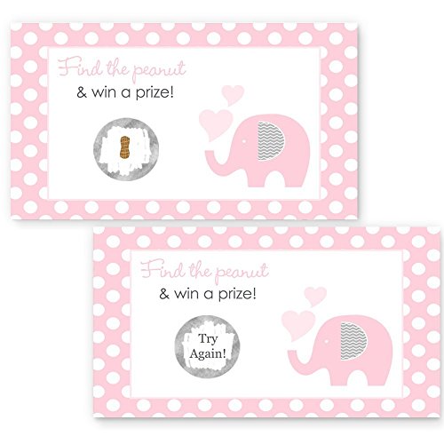 Pink Elephant Scratch-Off Game Girls Baby Shower Polka-Dots with Grey 28pc. Set