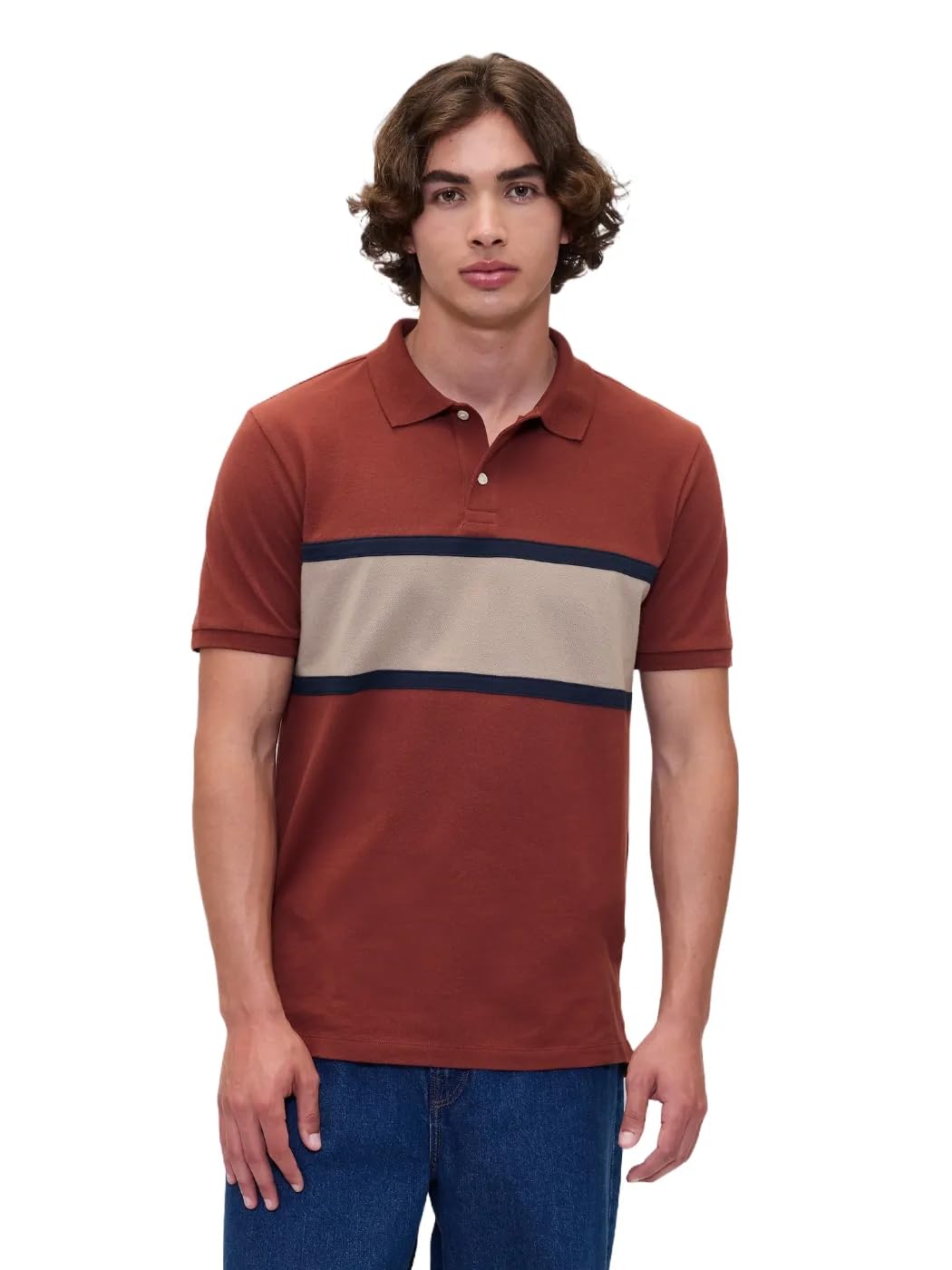 GAP Mens Stretch Pique Polo Shirt Burnt Russet 185 S Image