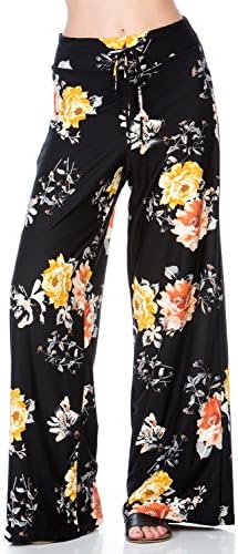 HerShe Women Floral Print High Drawstring Waist Wide Leg Palazzo Pants Plus Size